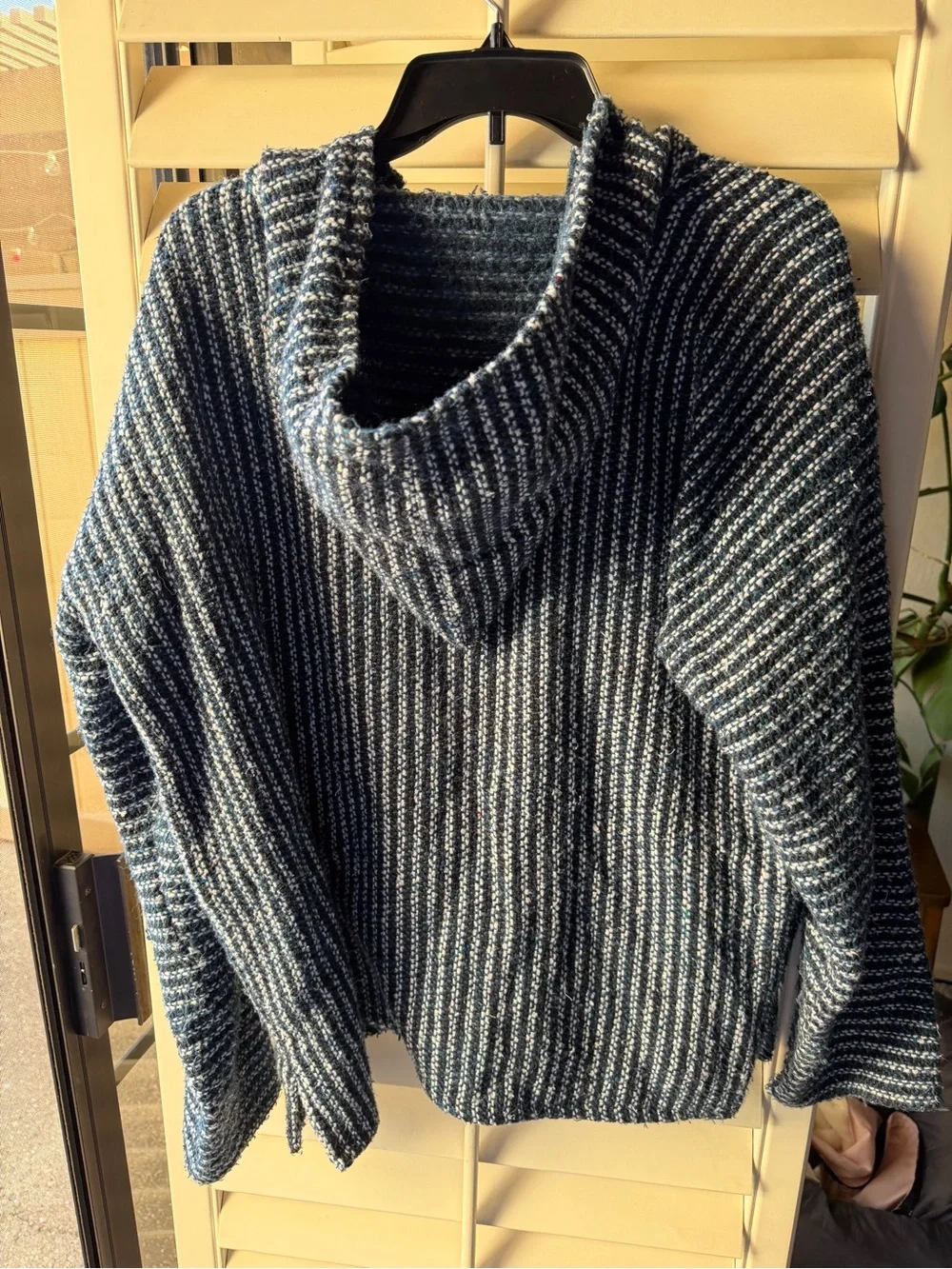 Striped Blue Knit Pullover Sweater Hoodie - Men